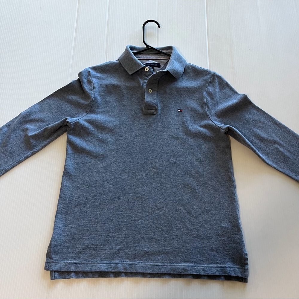 Tommy Hilfiger Long Sleeve Polo Pullover Shirt Ribbed Cuffs Blue Size Xtra Small